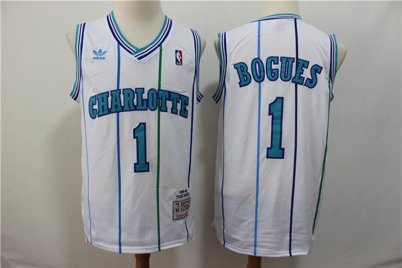 Men Charlotte Hornets #1 Bogues White Throwback Adidas NBA Jerseys->charlotte hornets->NBA Jersey